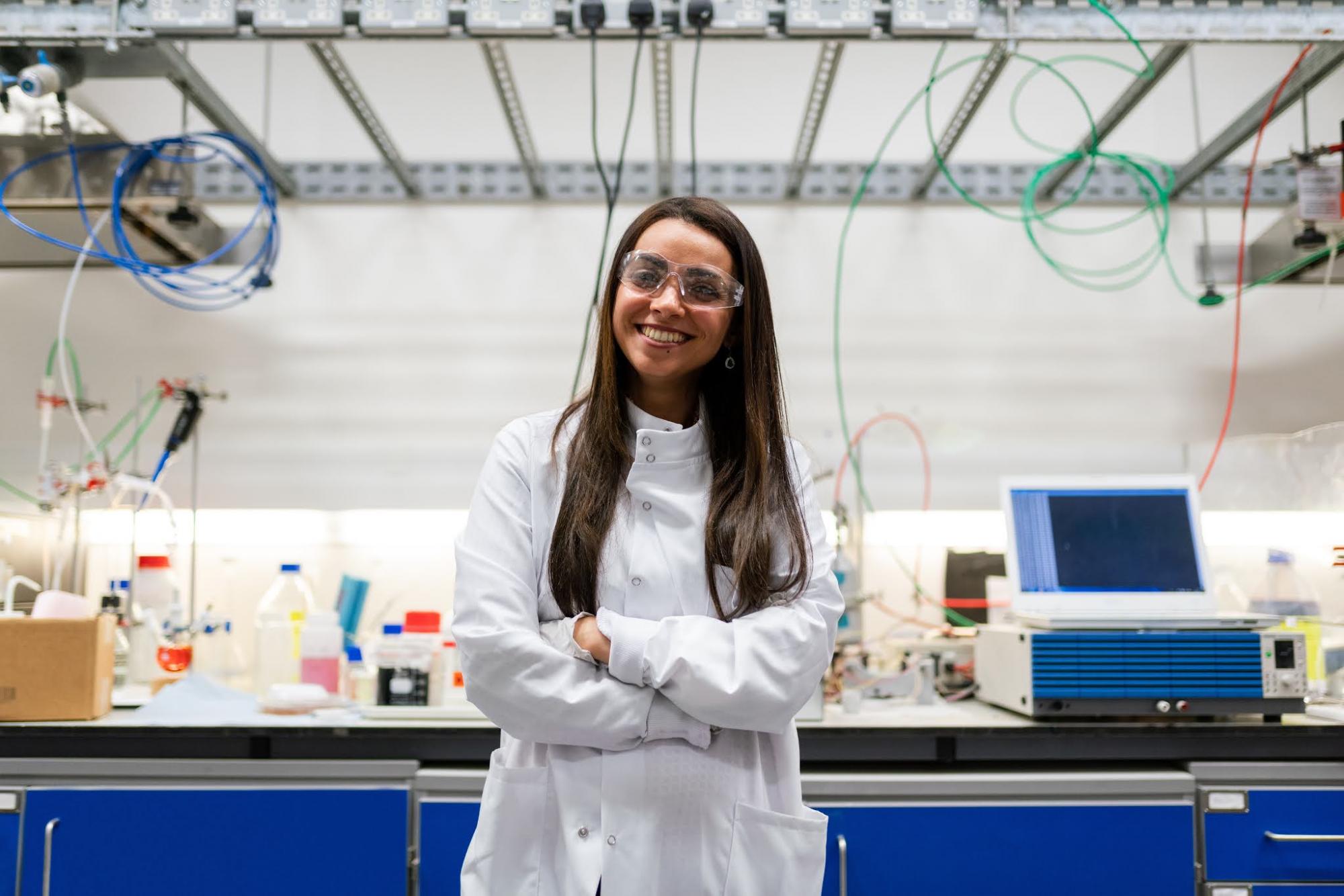 student in a research lab space