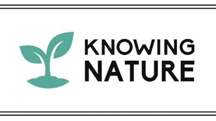 Knowing nature logo with a green sprout on the left