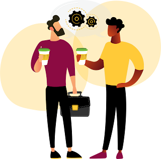 two male figures with coffee